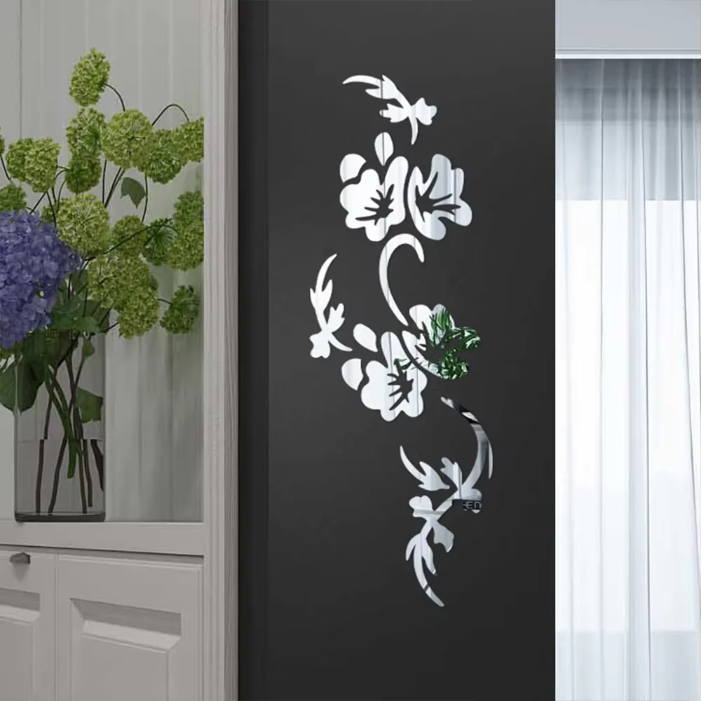 Wall Sticker Mirror Wall Sticker Acrylic Wall Sticker DIY Flower Mirror Wall Stickers Acrylic Decorative 3D Wall Stickers Bedroom TV Background Art Murals Home Decoration