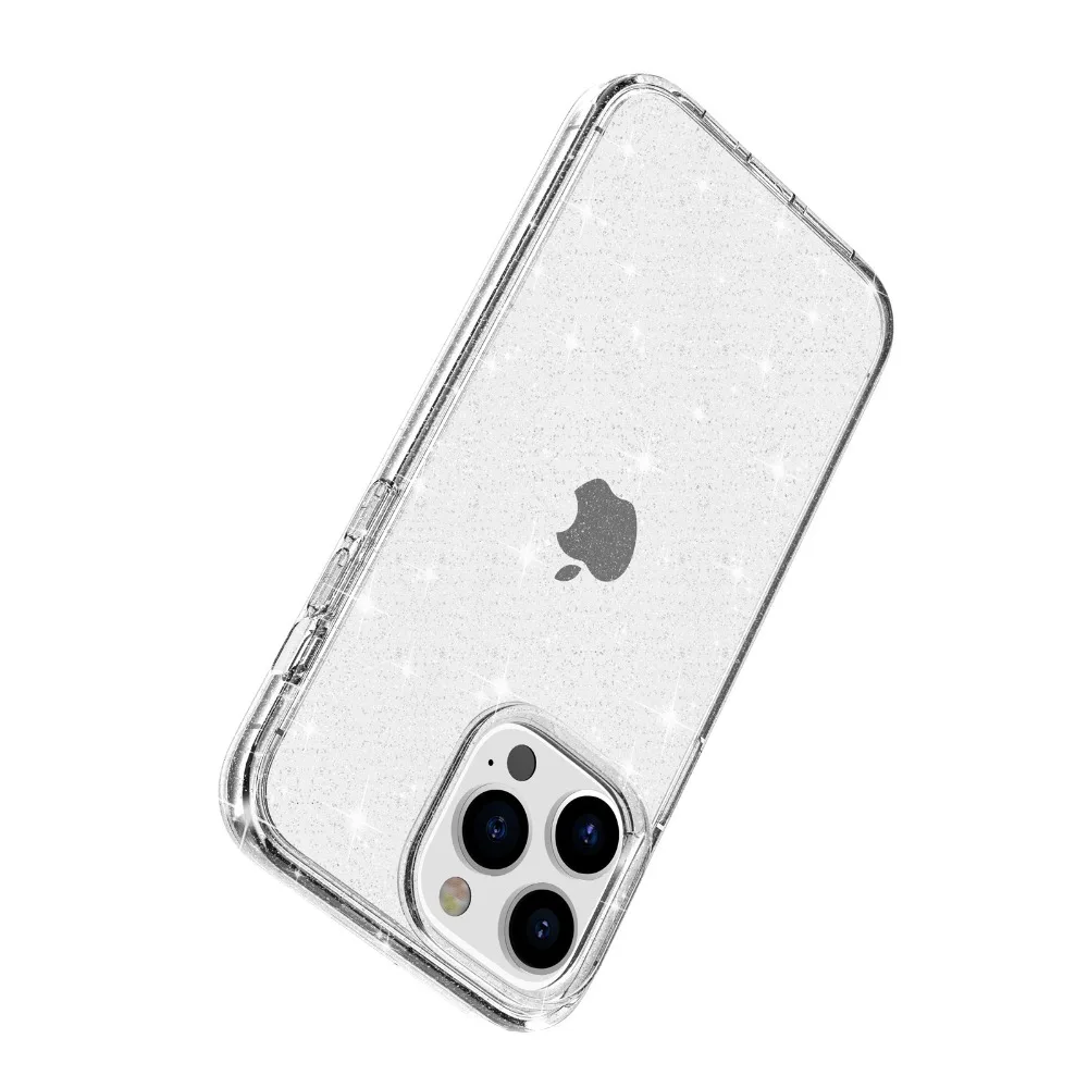 Glitter Bling Anti-Fall Clear Phone Case with Hard Back and Soft Frame