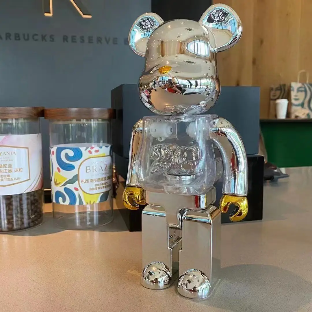 Bearbrick 400% Luminous 2G BE@RBRICK 2G BLACK Silver White CHROME