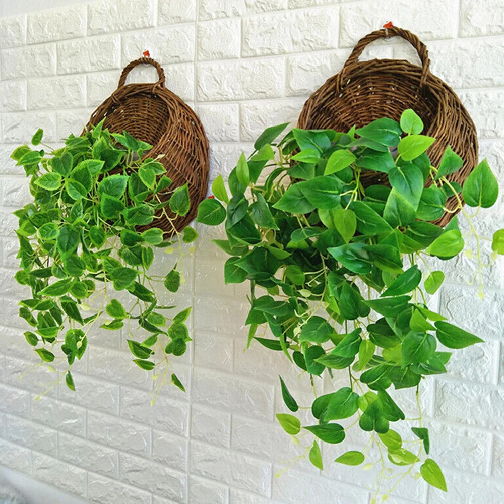 Handmade Woven Hanging Basket – Natural Wicker Storage Hanging Wall Basket for Home, Garden, Wedding, and Wall Decorations.
