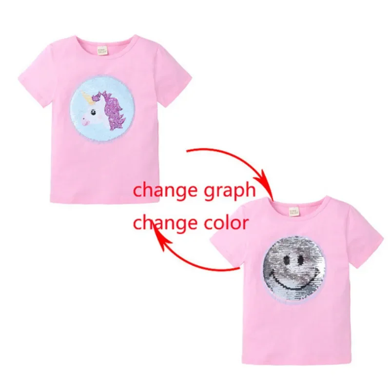 Children Baby Boy Girl Short Sleeve T-shirt Magic Sequin Reversible SuperHero Captain America Spiderman Anna Kid Clothes Top Tee children tshirts,children tops