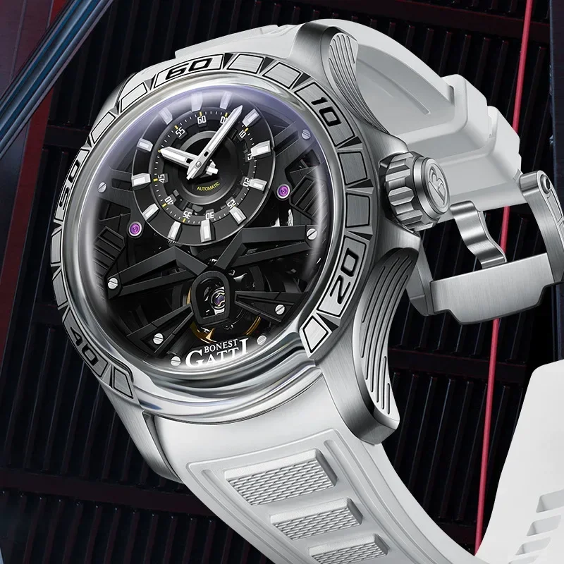 BONEST GATTI Men's Cool Trendy Hollow Tourbillon Fully Automatic Mechanical Watch