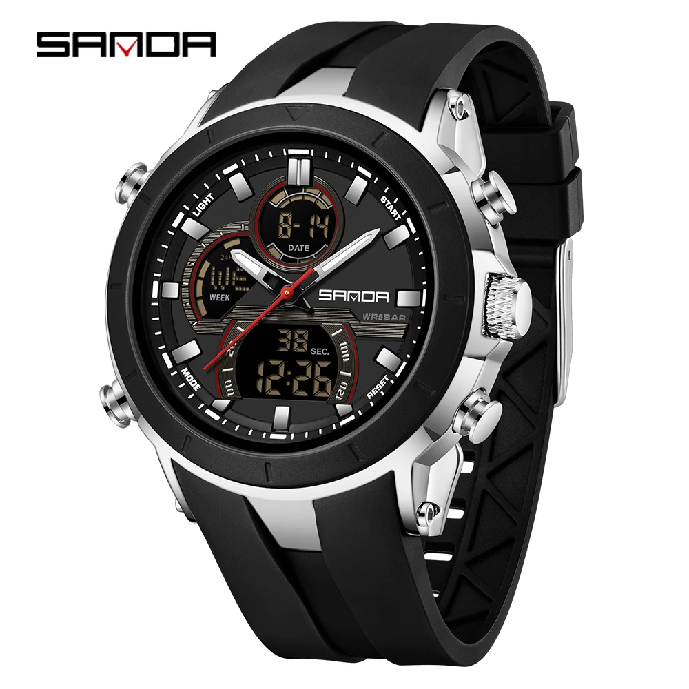 Men's Dual Display Waterproof Sports Watch with Large Dial and Luminous Features