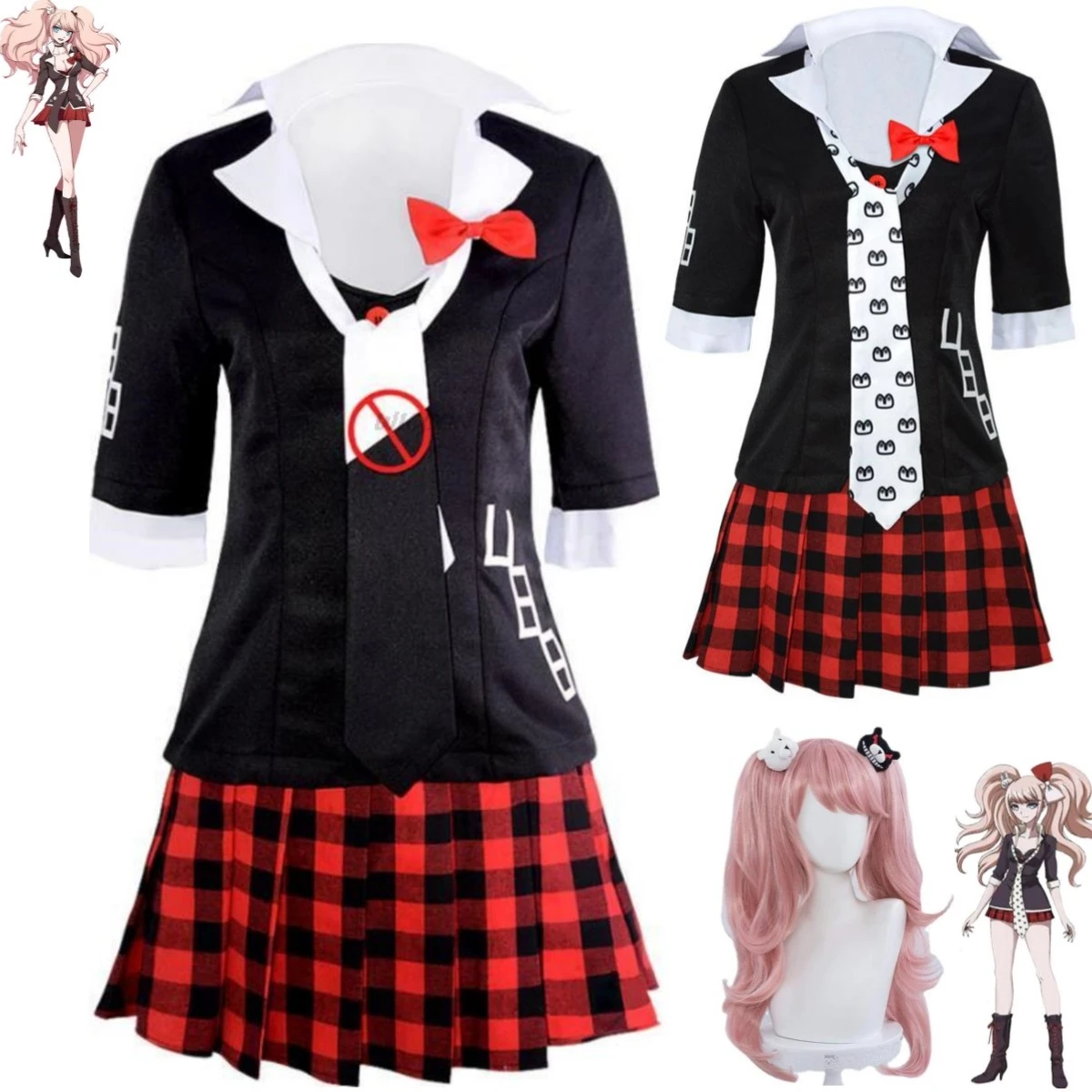 

Anime Game Danganronpa: Trigger Happy Havoc Enoshima Junko Cosplay Costume Wig Black JK School Uniform Woman Sexy Party Suit