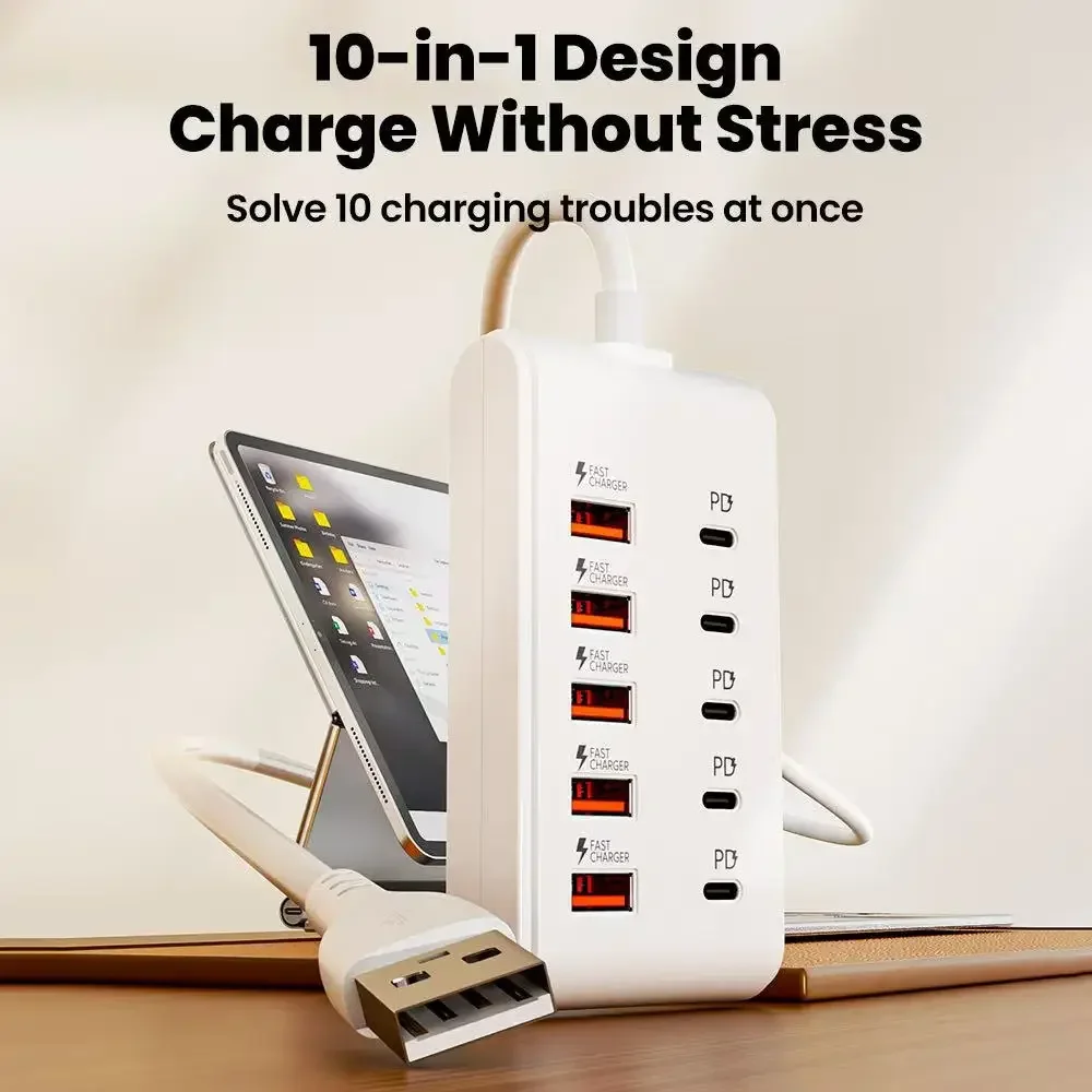 USB Charger Type C Fast Charging Desktop Power Socket Multi Ports Quick Charge Adapter Fast Charge with 1m USB Cord For Phones