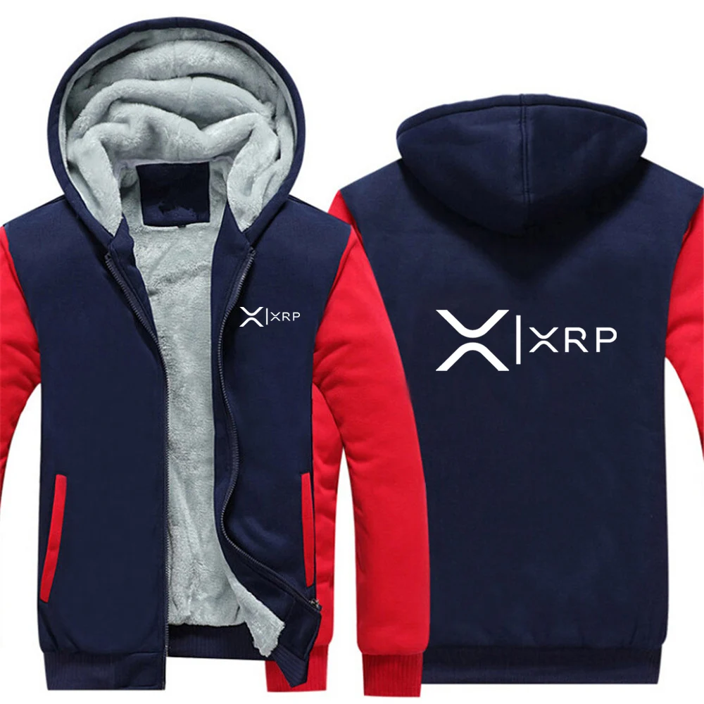 Mens Ripple XRP Logo Print Hoodie Autumn Winter Thickened