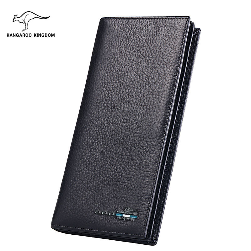KANGAROO KINGDOM fashion luxury genuine leather men wallets long slim bifold card holder purse wallet