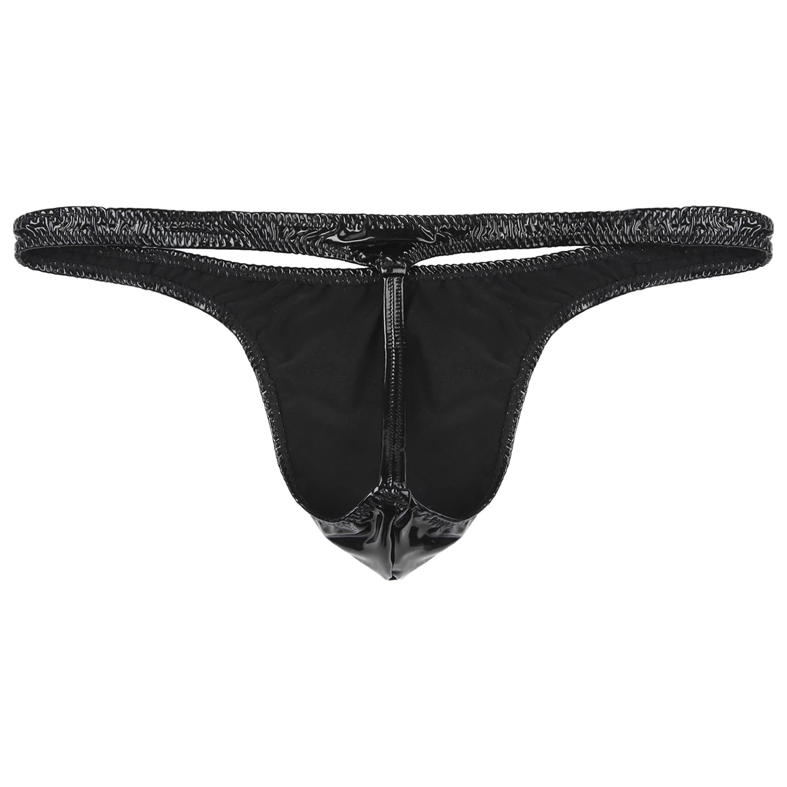 Men's Latex Leather Wetlook G-Strings Mini Micro Underwear Underpants Men Bikini Briefs Erotic Lingerie Thong Black Panties
