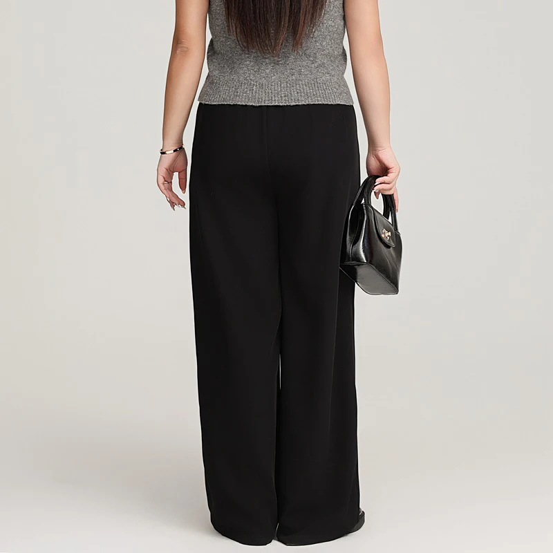 High Waist Fold Drape Wide Leg Suit Pants Plus Size 2025 Autumn Commuter Straight Full Length Premium Women Trousers