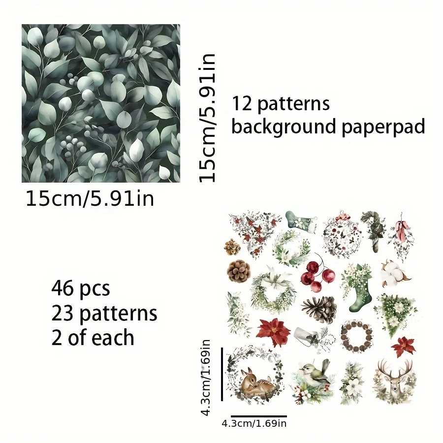 Stickers Scrapbooking Supplies Paper Sticker Eucalyptus Deer Redberry Ring Pattern 58pcs