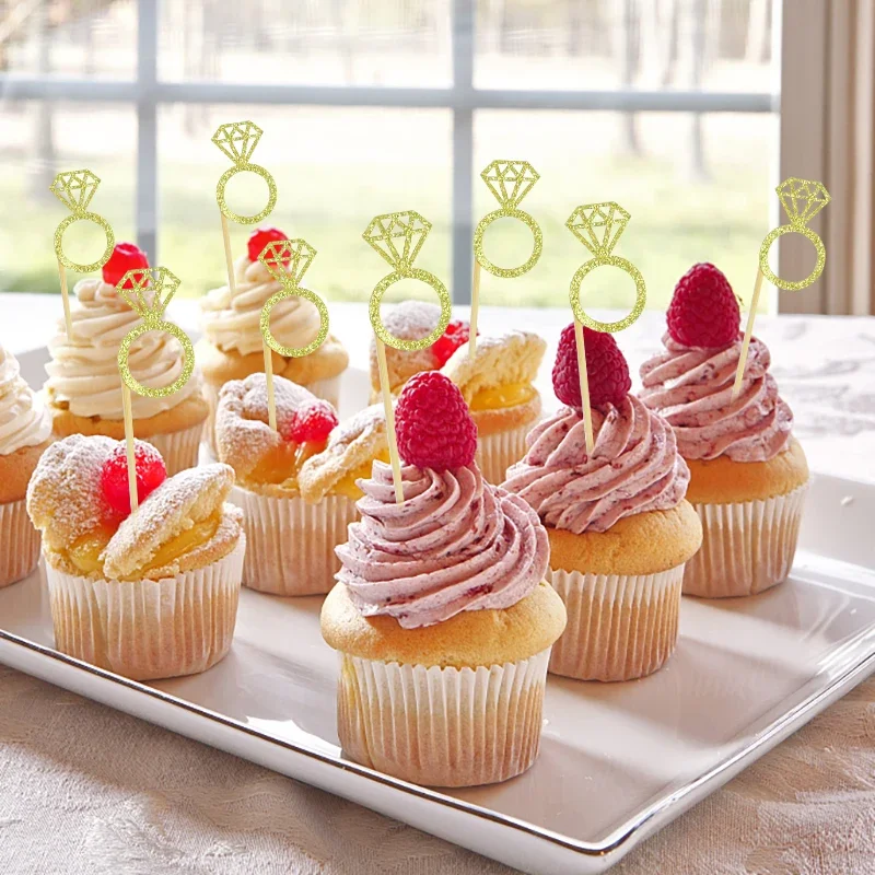 10pcs Bride To Be Diamond Ring Cake Topper Bridal Shower Bachelorette Party  Cupcake Toppers Engagement Wedding Cake Decoration