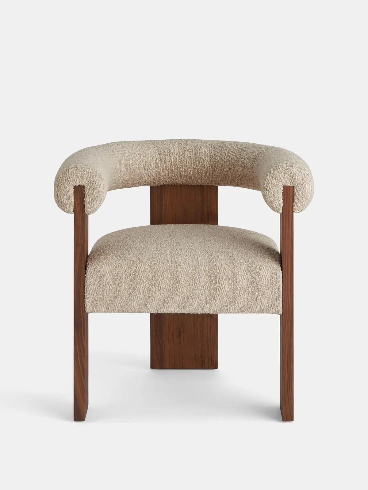 Modern Mid-century Oak Wood Front And Back With Solid Wood Frame Eldon Arm DIning Chair With Boucle Fabric Armchair