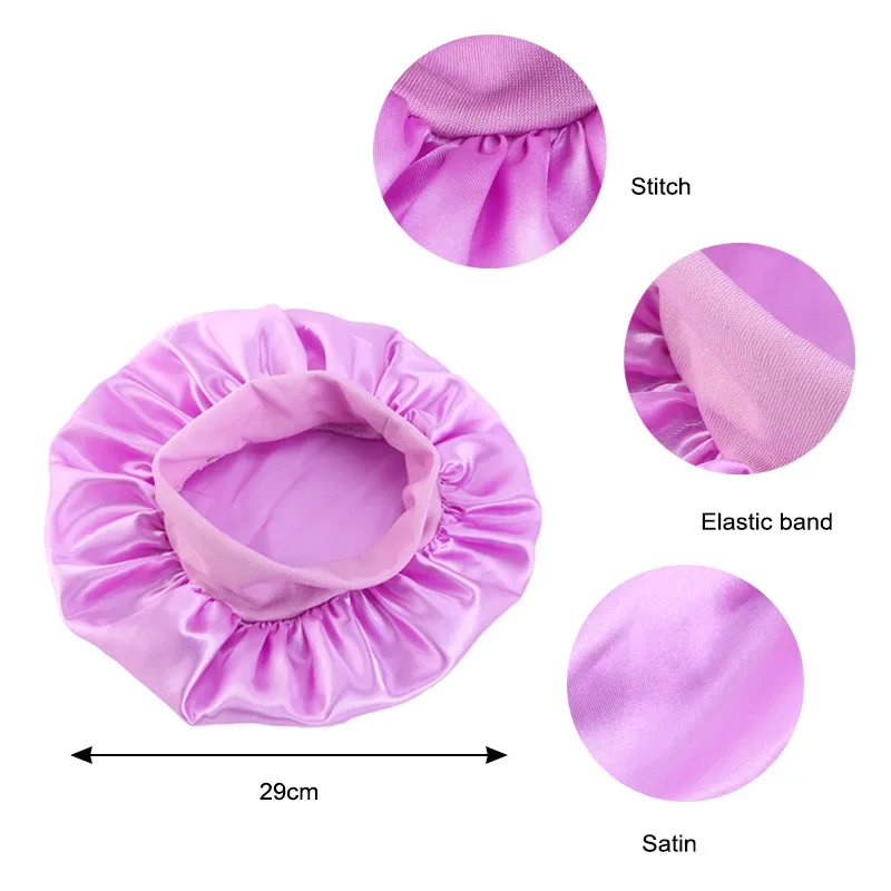 Satin Night Sleep Cap for Kids Girls Boys Wide Band Elastic Turban Head wear Bonnet Hair Care Beanie Nightcap Scarf Shower Caps 2