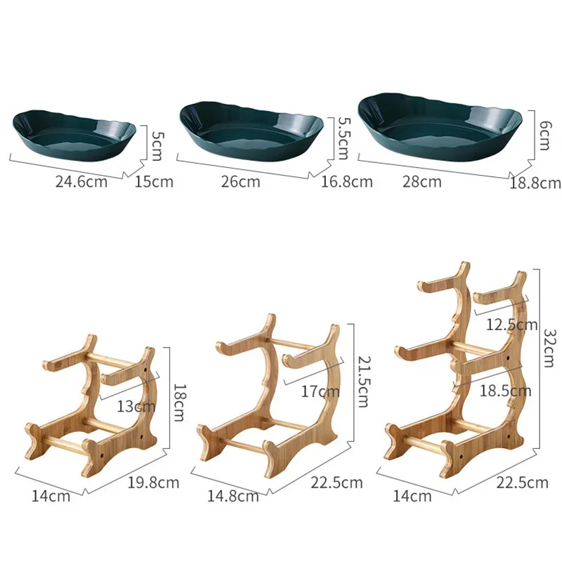 Three-Tier Wooden Tabletop Fruit and Snack Stand with Partitioned Plates