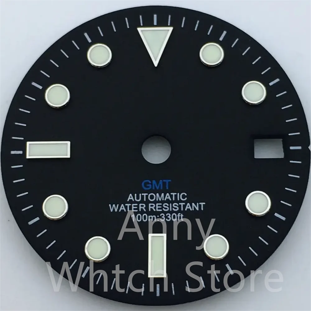 Green Luminous GMT Watch Dial with Four Hands - Premium 29mm Replacement Part