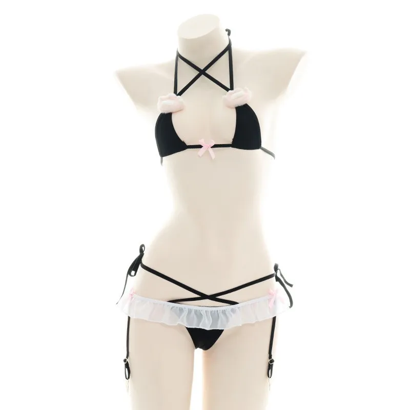 Anime Cute Cat Paw Bra Set Underwear Halter Bandage Lingerie