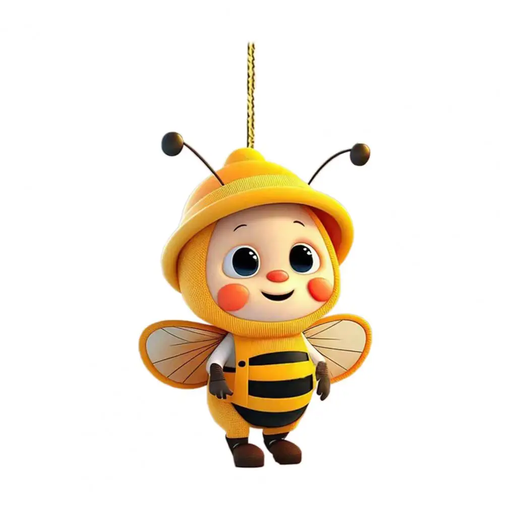 Cartoon Bee Pendant Double-Sided Print Acrylic Craft Handmade Christmas Tree Ornament for Home Office Car Wall
