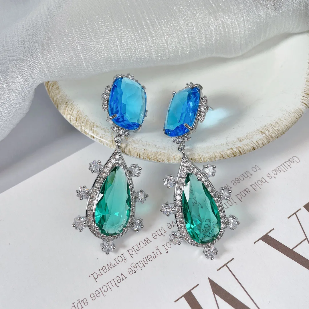 Bilincolor  Colored Zircon Flower Droplet Shaped Earrings for Women