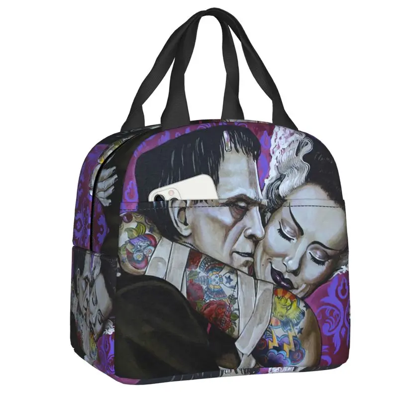 

Bride Of Frankenstein Monster Insulated Lunch Tote Bag Spooky Horror Portable Thermal Cooler Bento Box Outdoor Camping Travel