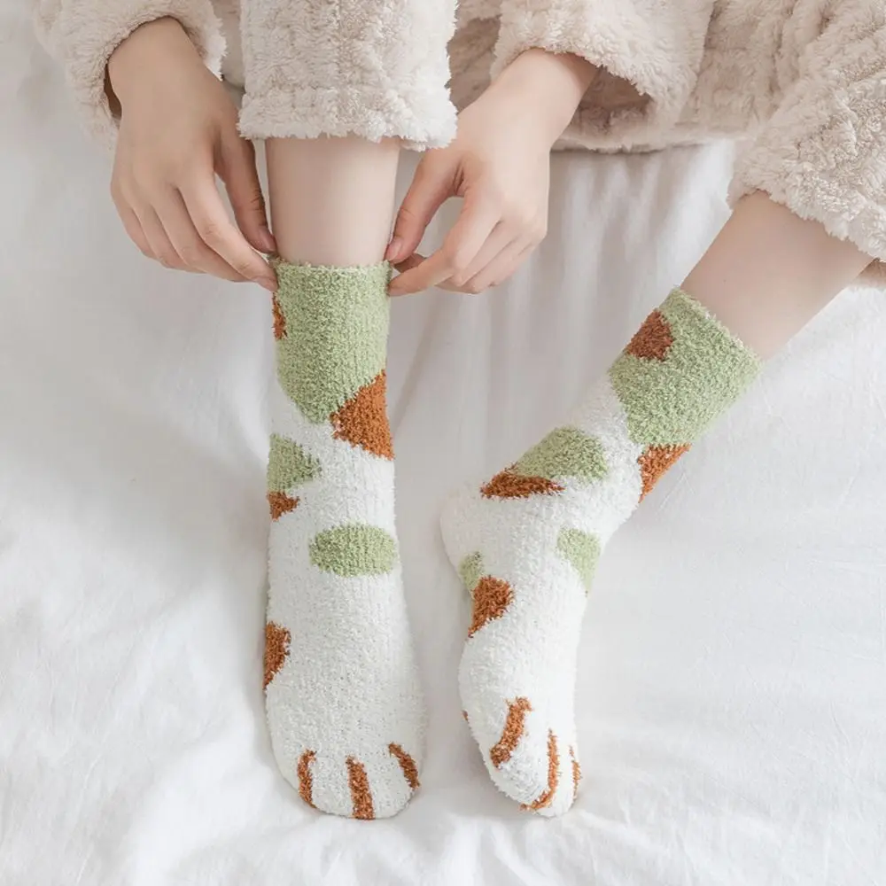 Fashion Women Cats Paw Socks Cute Funny Thick Coral Fleece Warm Socks Home Sleeping Indoor Floor Socks