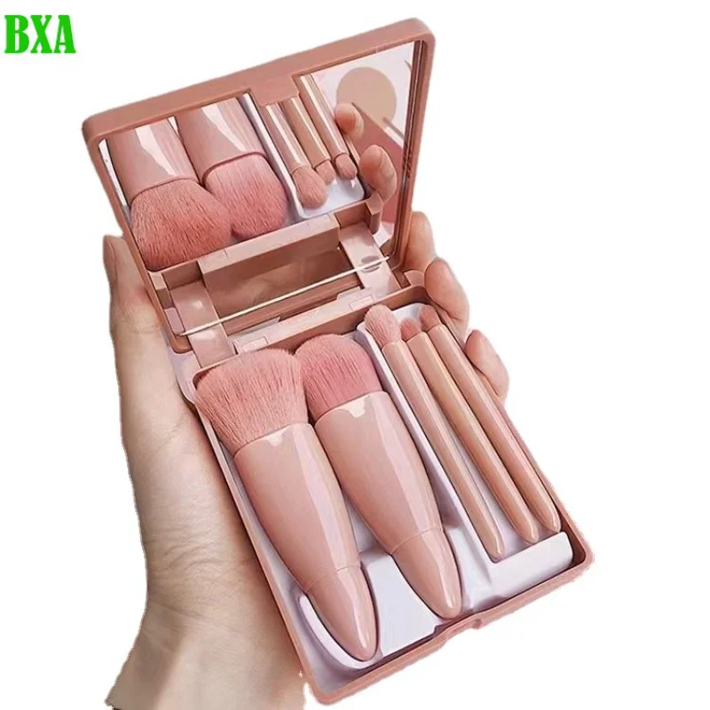 5PCSMiniMakeupBrushesSetWithMirrorBoxBlushLipEyeShadowBrush