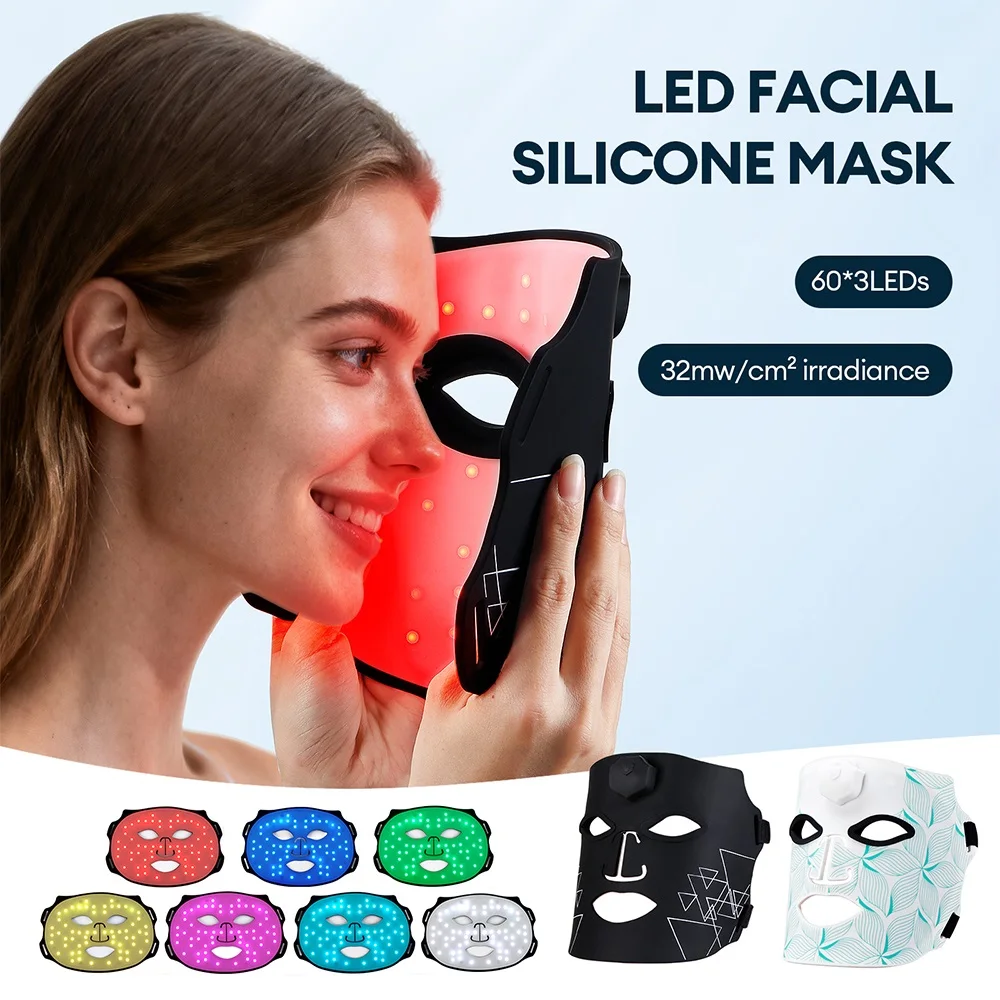 7 Colors LED Photon Face Silicone Mask Flexible Facial Beauty Mask LED Light Rejuvenation Anti-Wrinkle Skin Care Wireless Use