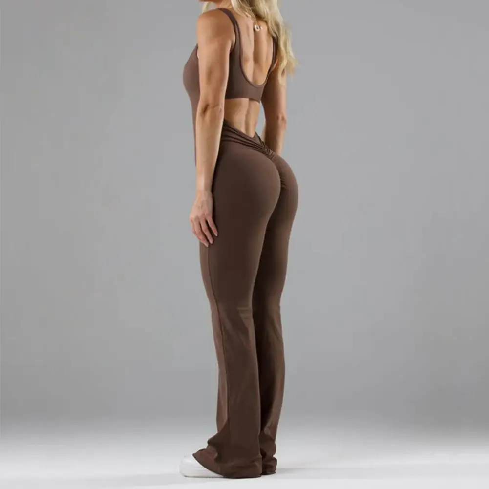 

Backless Flared Jumpsuit Elegant Sleeveless Women's Yoga Jumpsuit with Flared Hem Sweat Absorption Soft O Neck for Ladies