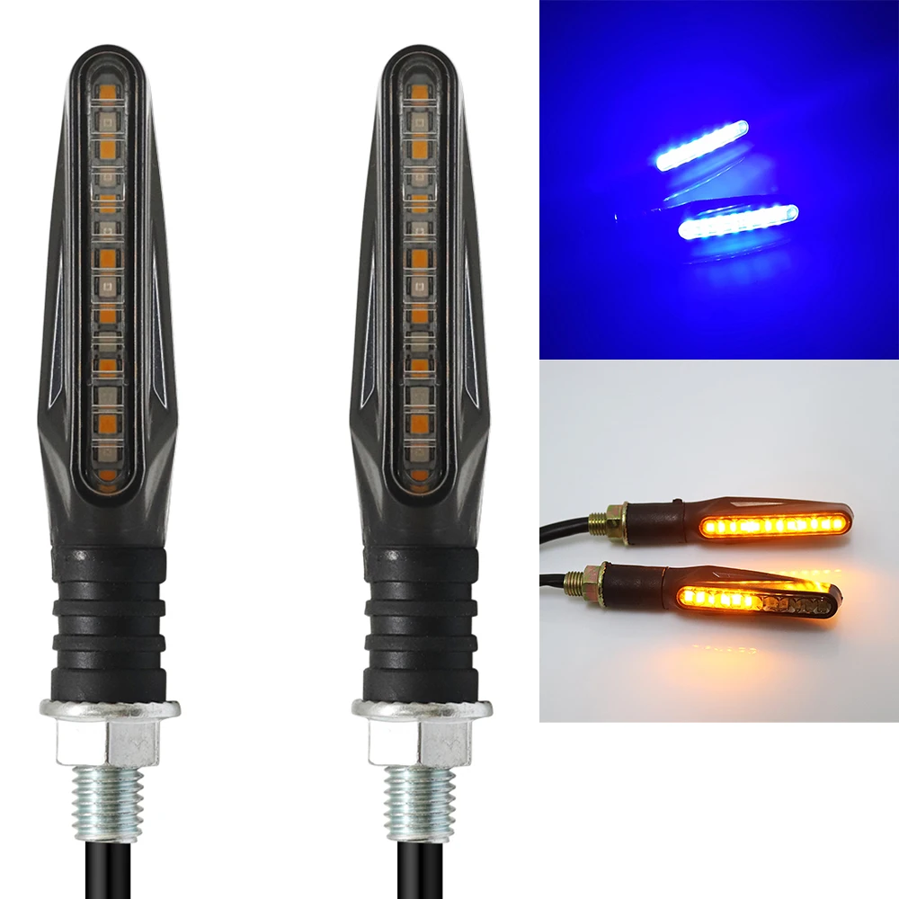 

8MM Motorcycle Blue Amber LED Turn Signals Blinker Tail Flowing Light Water Flashing Steering Lights Stop Indicator Signal