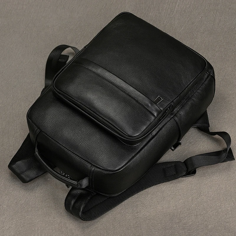Genuine Leather School Bag For Men Women Black Cowskin Backpack 14 15 16 Inch Laptop Backpacks Travel Bag Male Female New Design 5
