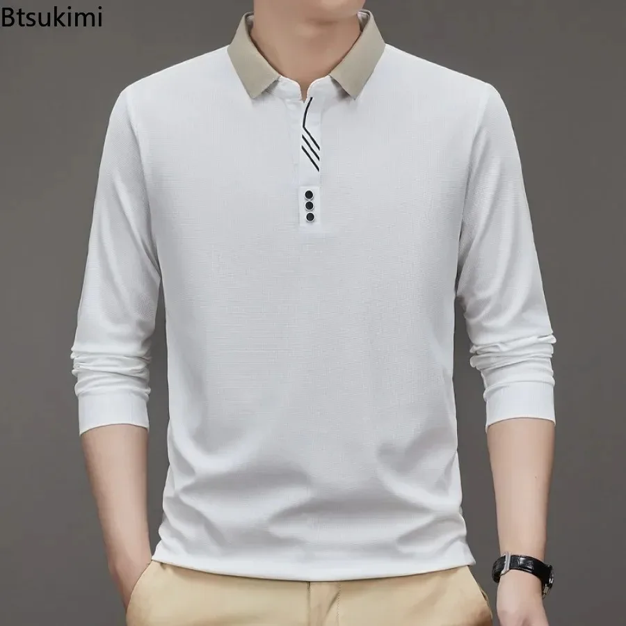 Polo a manica lunga da uomo 2026, T-shirt casual elegante con risvolto per primavera autunno, Maglie basiche di alta qualità, Top versatili da uomo - immagine 5
