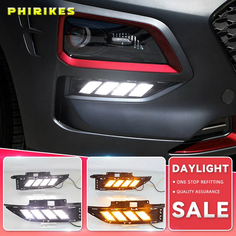

Для Hyundai Kona 2017 2018 2019 2020 динамический желтый сигнал поворота функция автомобильная лампа DRL 12 В светодиодные дневные ходовые огни