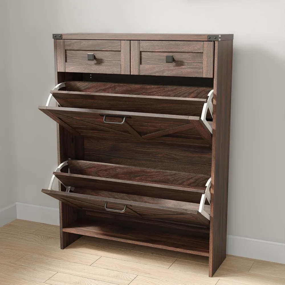 Shoe Storage Cabinet Flip Drawers & 2 Drawers,Shoe Cabinet Storage with Legs for Entryway,Freestanding Shoes Organizer 6