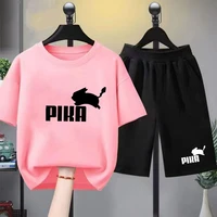 Ensemble t-shirt et short décontracté rouge pour garçons et filles, imprimé lapin, tenue tendance pour enfants et adolescents, hauts à manches courtes et shorts, 2 pièces 6