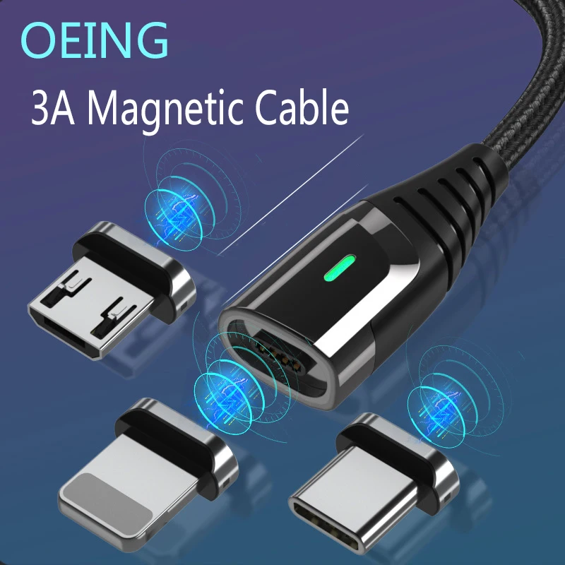 OEING USB C Magnetic Cable Micro Fast Charging For iphone 3A 1M/2m Mobile Quick Charger Magnet Cord Android Data Wires |