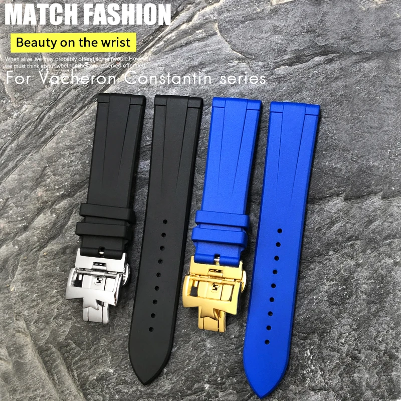SCHIK FKM WatchBand 19mm 20mm 21mm 22mm For Vacheron Constantin Colorful Soft Fluorine Rubber Watch Strap Butterfly Clasp