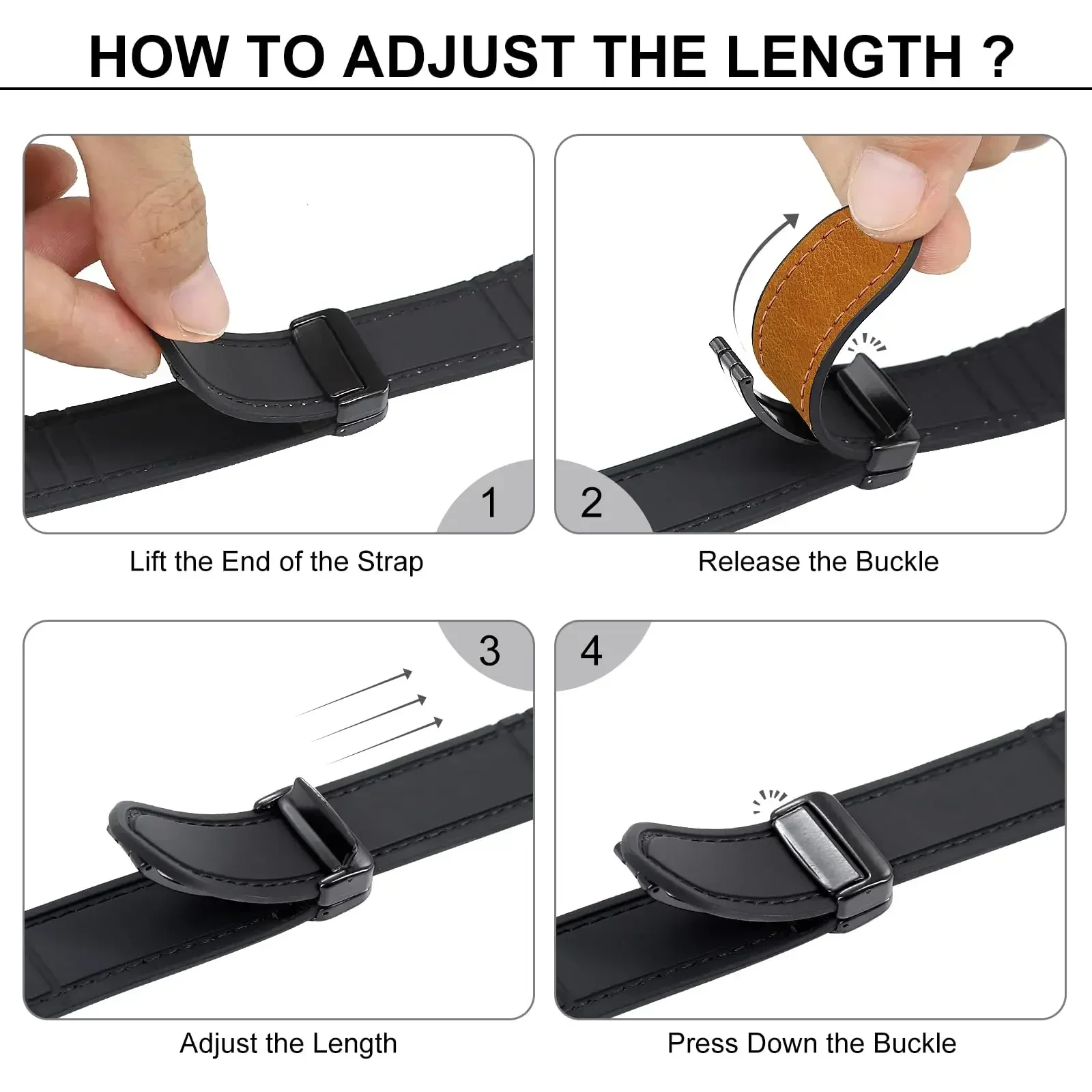 Magnetic Leather and Silicone Watch Strap - 20/22mm