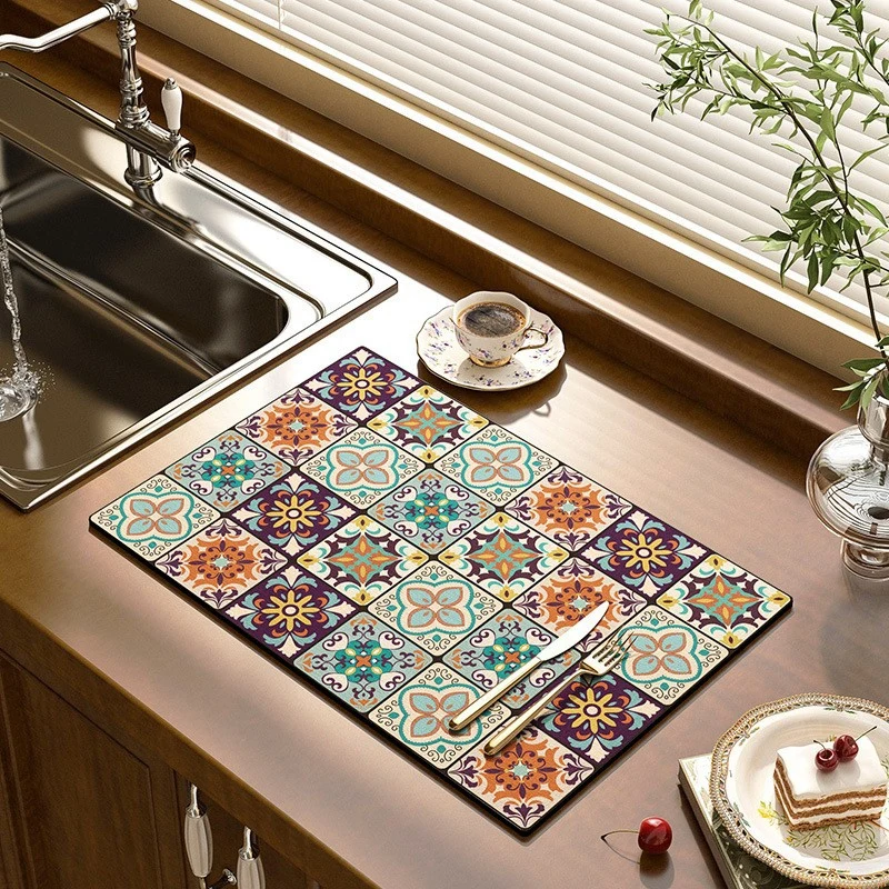 Kitchen Mat for Drying Dishes Absorbent Sink Drain Pad Tableware Coffee  Draining Pad Printed Dinnerware Cup Bottle Placemat Rugs - AliExpress