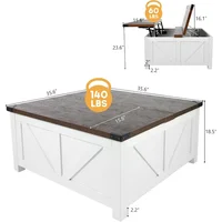 Farmhouse Lift Top Coffee Table with Storage, Wood Square Center Table with Charging Station&USB Ports 2