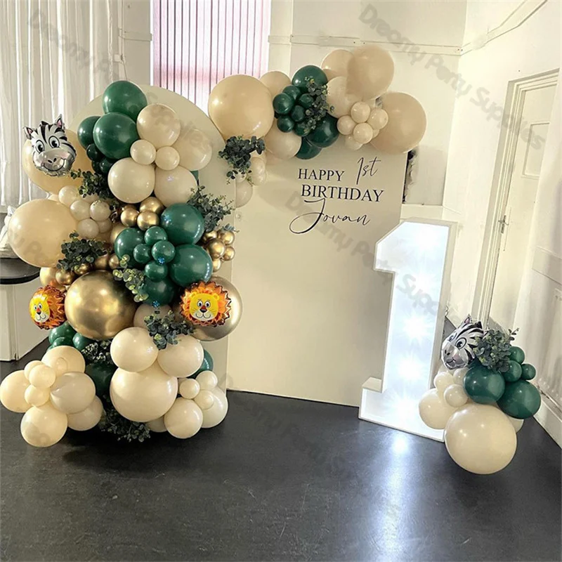 

121pcs Jungle Safari Balloon Garland Arch Kit Blackish Green Animals Foil Balloons Kids Baby Shower Gender Reveal Birthday Decor