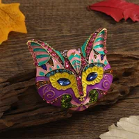 Vintage Women Craive Cat Mask Enamel Painting Crystal Brooches Pins Retro Baroque Palace Drip Oil Badges Suit Office Accessories 5