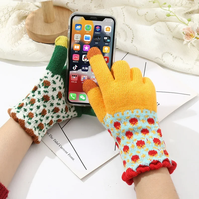 IBLUELOVER Guanti Invernali Donna Touch Screen, In Misto Cashmere E Lana Con Motivo Floreale, Caldi E Morbidi, Per Sci E Outdoor, Regalo Di Natale