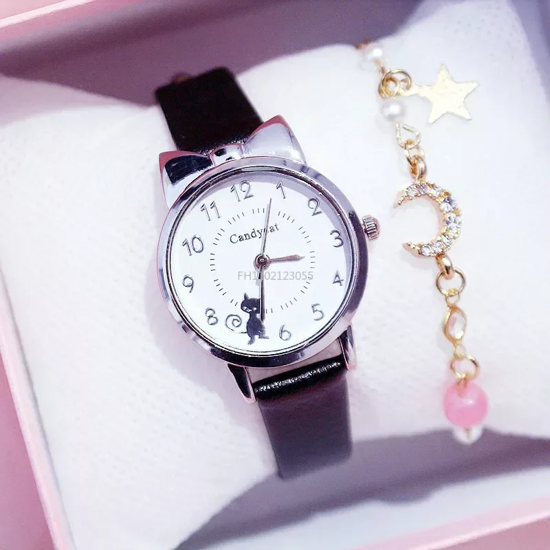 Cute Kids Children Watch Cartoon Cat Multi-color Quartz Clocks for Girls Clock WristWatch Rosette Watches Colorful Gift(No Box)