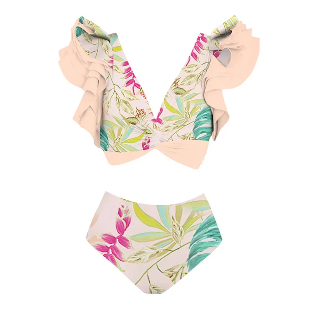 Botanical Print Bikini 2023 New Women's Swimming Swimsuit Split-joint High Waist Swimwear Vacation Beach Outfits Backless Luxury