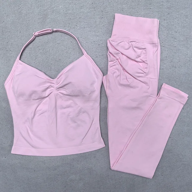 New Seamless Yoga Set Women Gym Clothing Scrunch Bum Legging Padded Tank Top Workout Outfits Fitness Sportswear Suits 3
