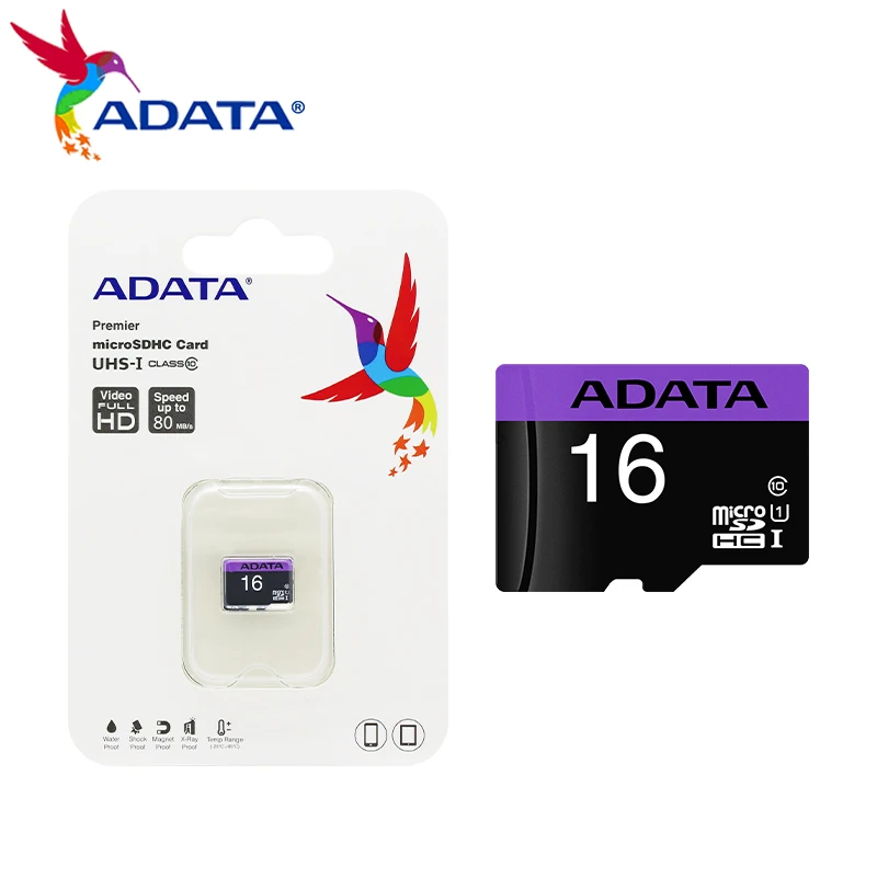 ADATA 메모리 카드, UHS-I 클래스 10 마이크로 SD 카드, 스토리지 TF 카드, 비디오 풀 HD, 16GB 읽기 속도, 최대 80 MB/s, 로트 당 10 개