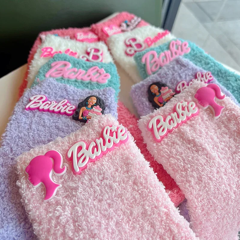 

Anime Kawaii Barbie Girls Plush Stockings Cute Barbies Style Furry Socks Home Floor Sleeping Socks Cartoon Letter Warm Socks