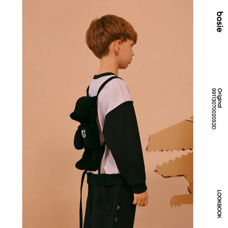 Bosie Kids2024 봄 새로운 아동복 어린이 후드 소년 소녀 느슨한 패치 워크 다재다능한 재미 후드 티