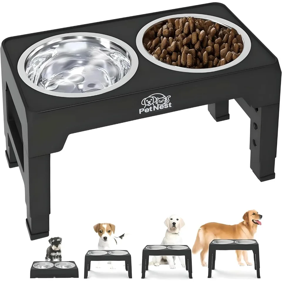 Adjustable Elevated Dog Bowls with Stainless Steel Feeders