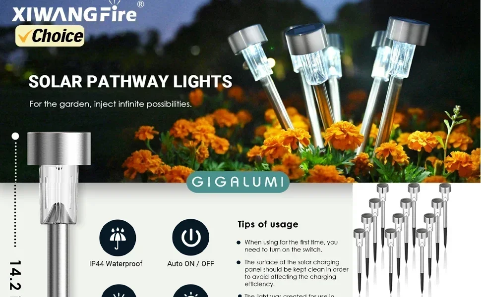 Description Picture 5 of item9 LED Solar Spotlights Outdoor IP65 Waterproof Brightness Adjustable Spot Light Garden Backyard Driveway Patio Decor Lamp