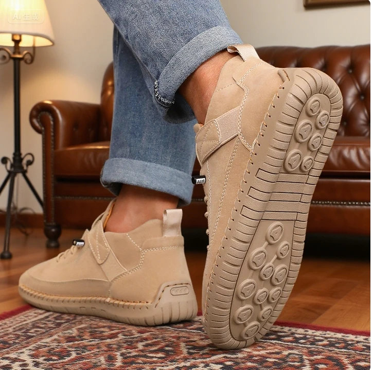 New Men Nude Boots British Style Retro Anti Slip Workwear Mid Top Boots Handmade Leather Loafers Casual Soft Soled Shoes for Men